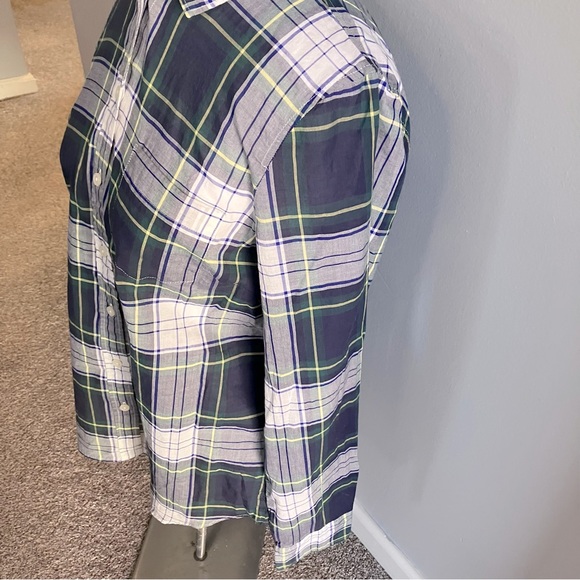 J. Crew Women’s Tartan Plaid Button Down Shirt Blue Green White Small Top Ginny - Picture 6 of 13